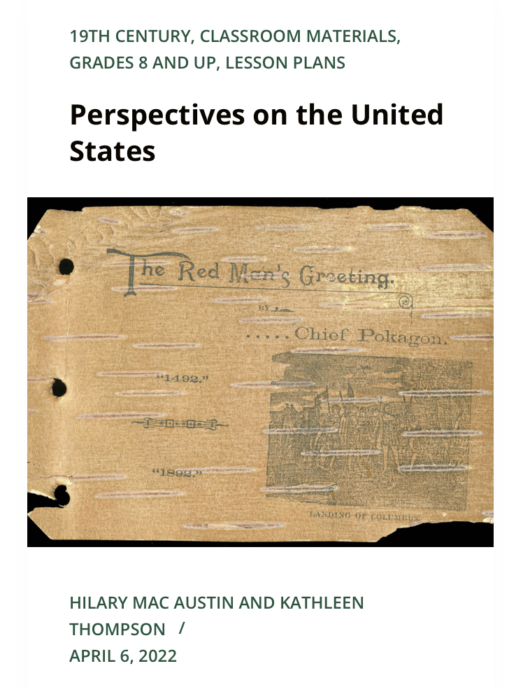 Thumbnail of lesson entitled "Perspectives on the United States"