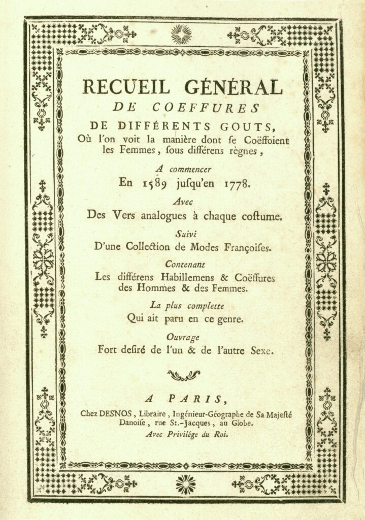 A page of printed text in French surrounded by a decorative boarder of stars and floral shapes.