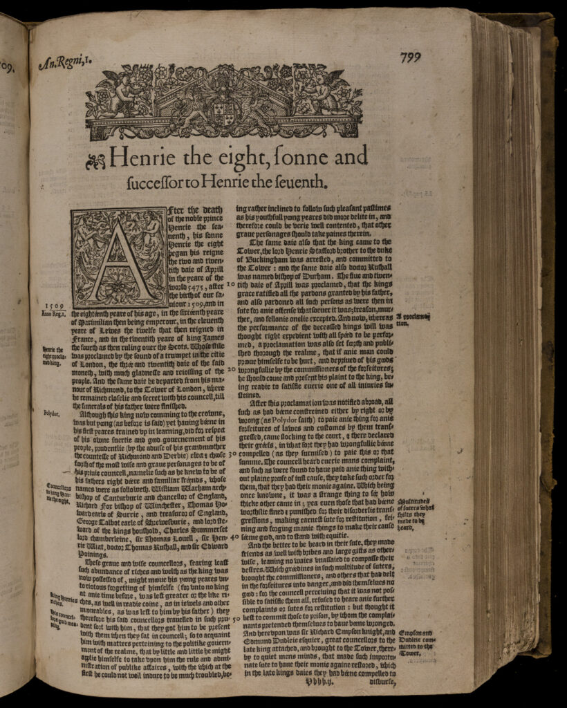 Raphael Holinshed, "Henrie the Eight" in The Third Volume of Chronicles : Beginning at Duke William the Norman, commonlie called the Conqueror.... (1587)