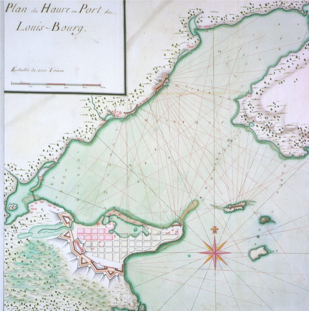 Fragment mapy przedstawiającej proponowany fort w Louisbourg w Nowej Szkocji.