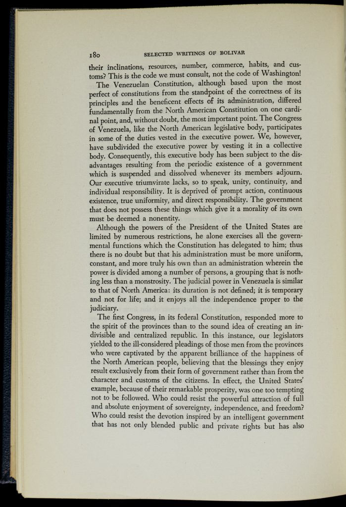 Left-hand page of a bound and printed book in English with justified text running the length of the page.