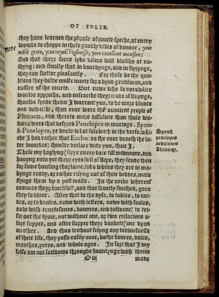 Right-hand page of a bound and printed book. Text is in a Gothic font, in antiquated English. Halfway down the right-hand margin are four words.