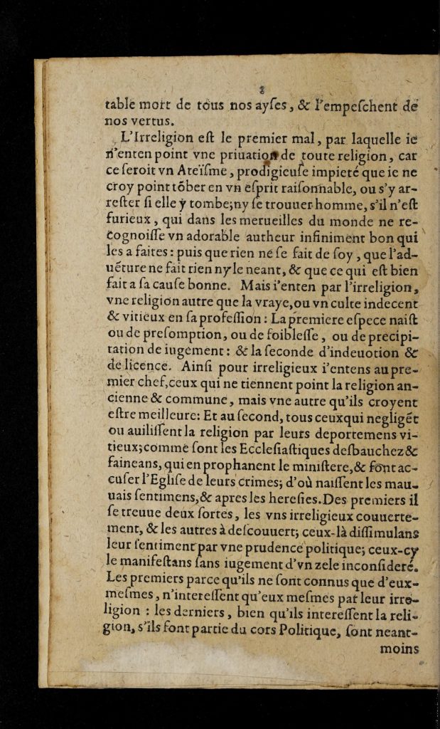 Single left-hand page of a printed book. Text is printed in a black 17th-century font in French.