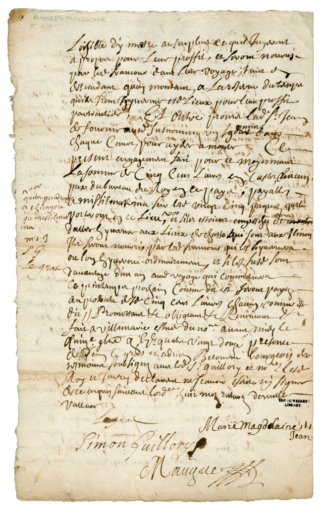 Strona z odręcznym tekstem w języku francuskim z podpisami u dołu