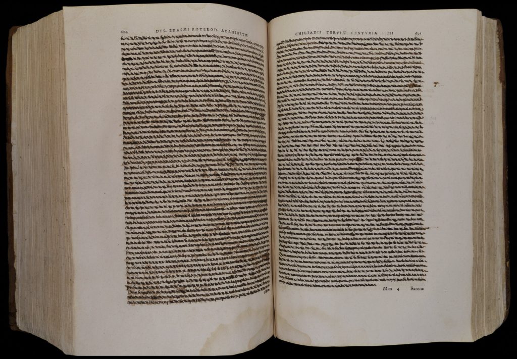 Two-page spread of printed text, all of which is crossed out to make it unreadable.