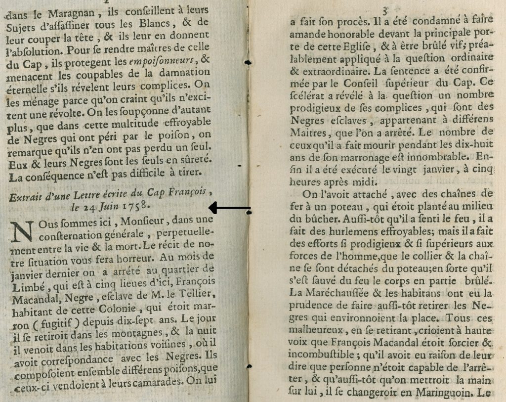 Dwustronicowa rozkładówka z drukowanym tekstem w języku francuskim