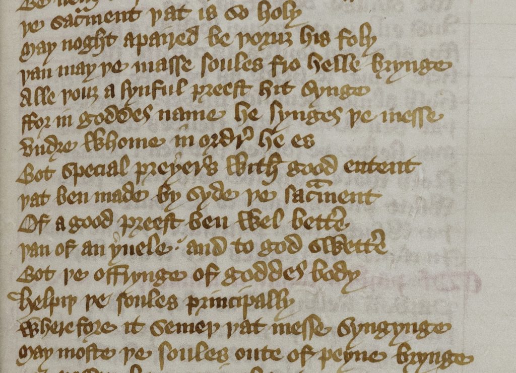 Detail of lines of Middle English text on vellum
