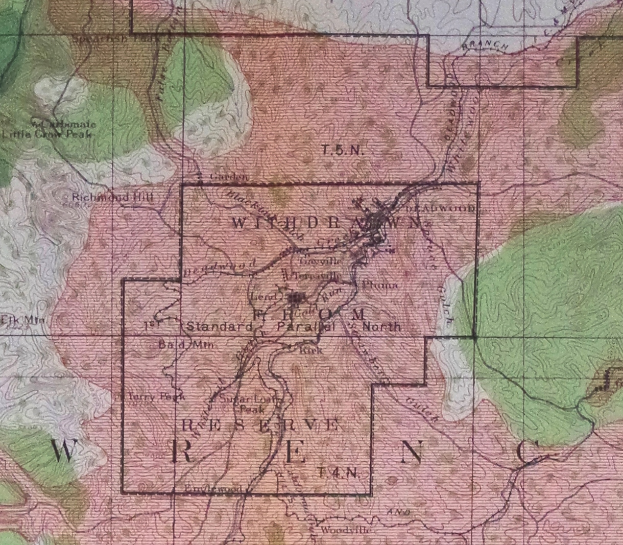 Detail of map area with black border indicating withdrawn lands