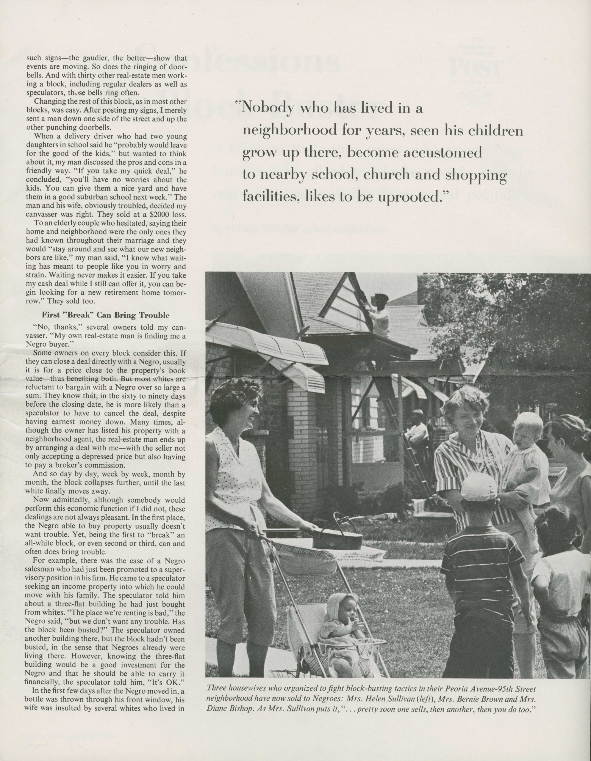 Newspaper page with a black and white photo of three white women with children and infants.