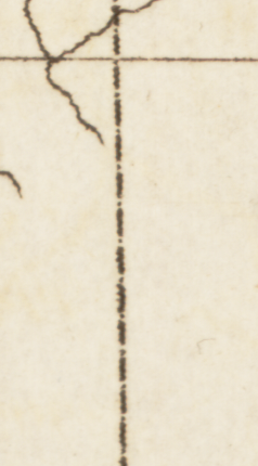 Detail of a map showing a line made by dashes alternating with dots.
