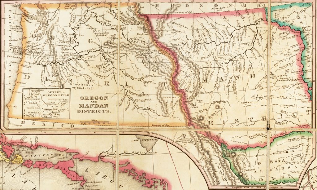 Detail of a map with an inset showing parts of the Pacific Northwest.