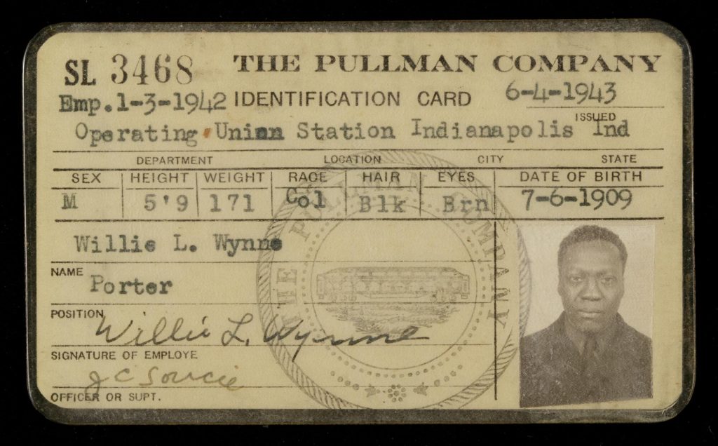 Pullman Company ID Card of Willie L. Wynne