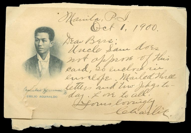Postcard with image of Emilio Aguinaldo and short handwritten message