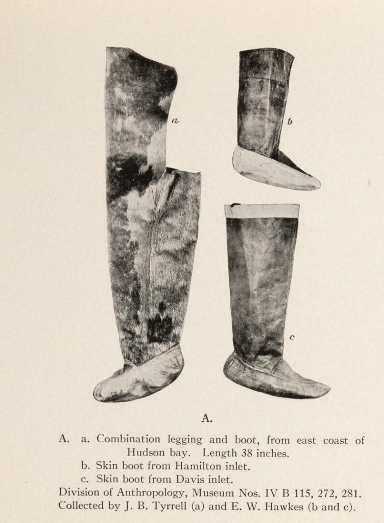 Photographs of three types of traditional skin boots.