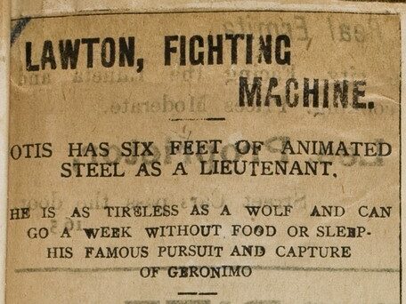 Excerpt of a clipped newspaper article describing Lawton's military successes.